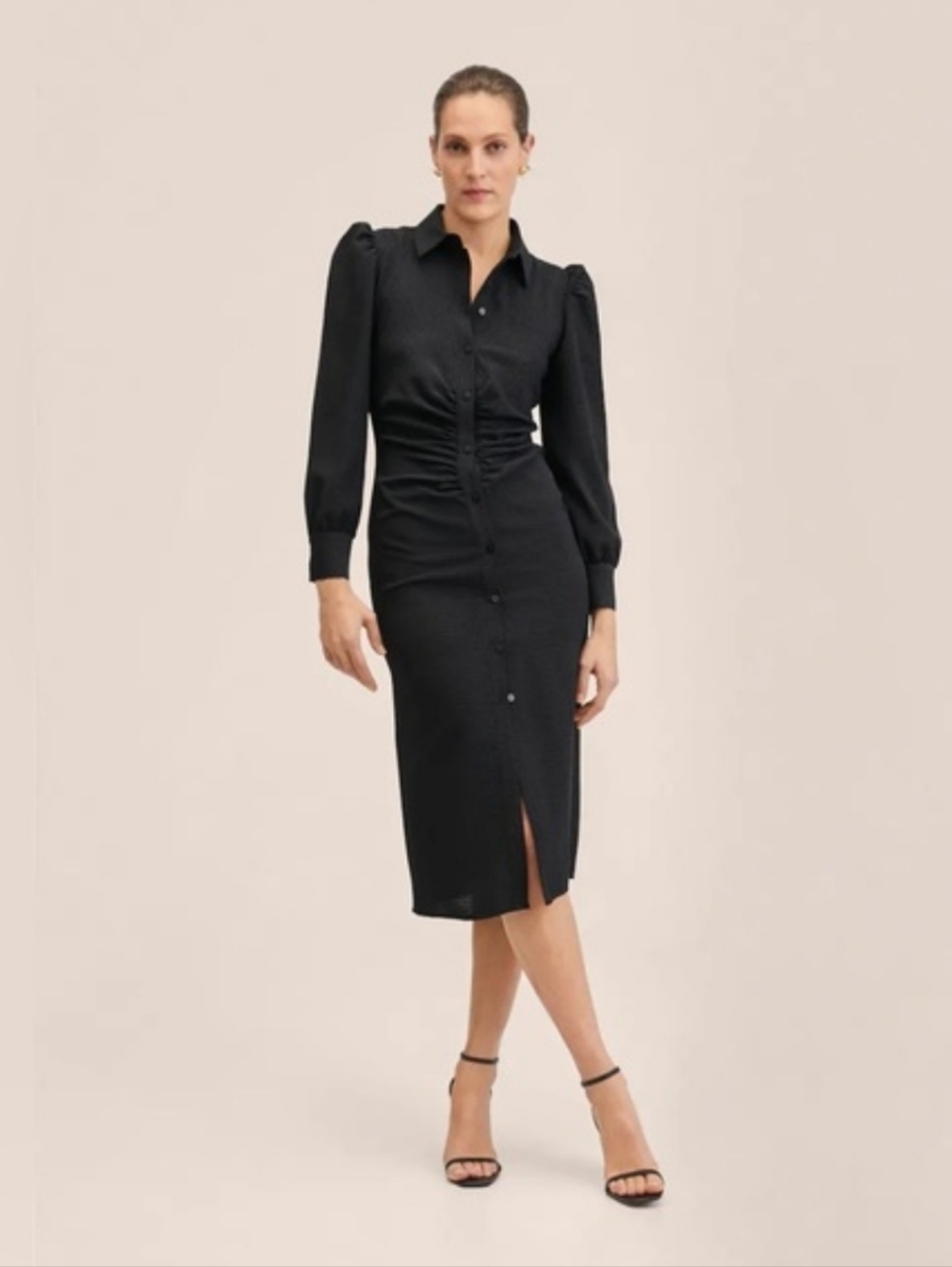 NWT MANGO BLACK BUTTON DOWN MIDI SILK LIKE DRESS SZ 0 $115